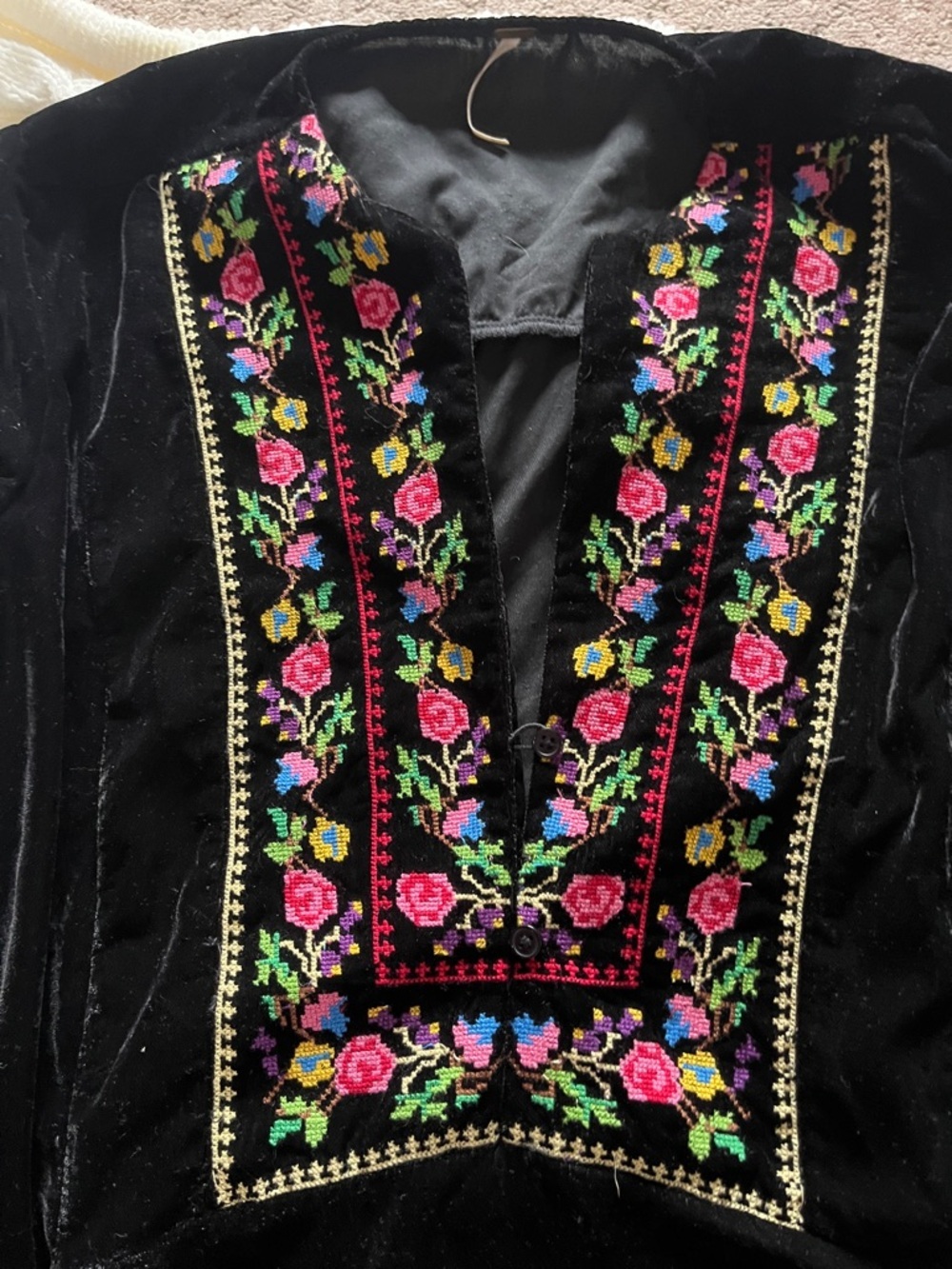 Free People Black Velvet Tunic with Colorful Floral Embroidery - Picture 2 of 6